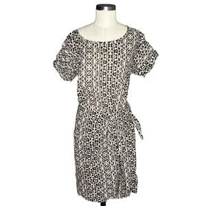 MAXMARA Weekend Tan Brown Batik Pattern Midi Dress Side Tie Faux Wrap Style